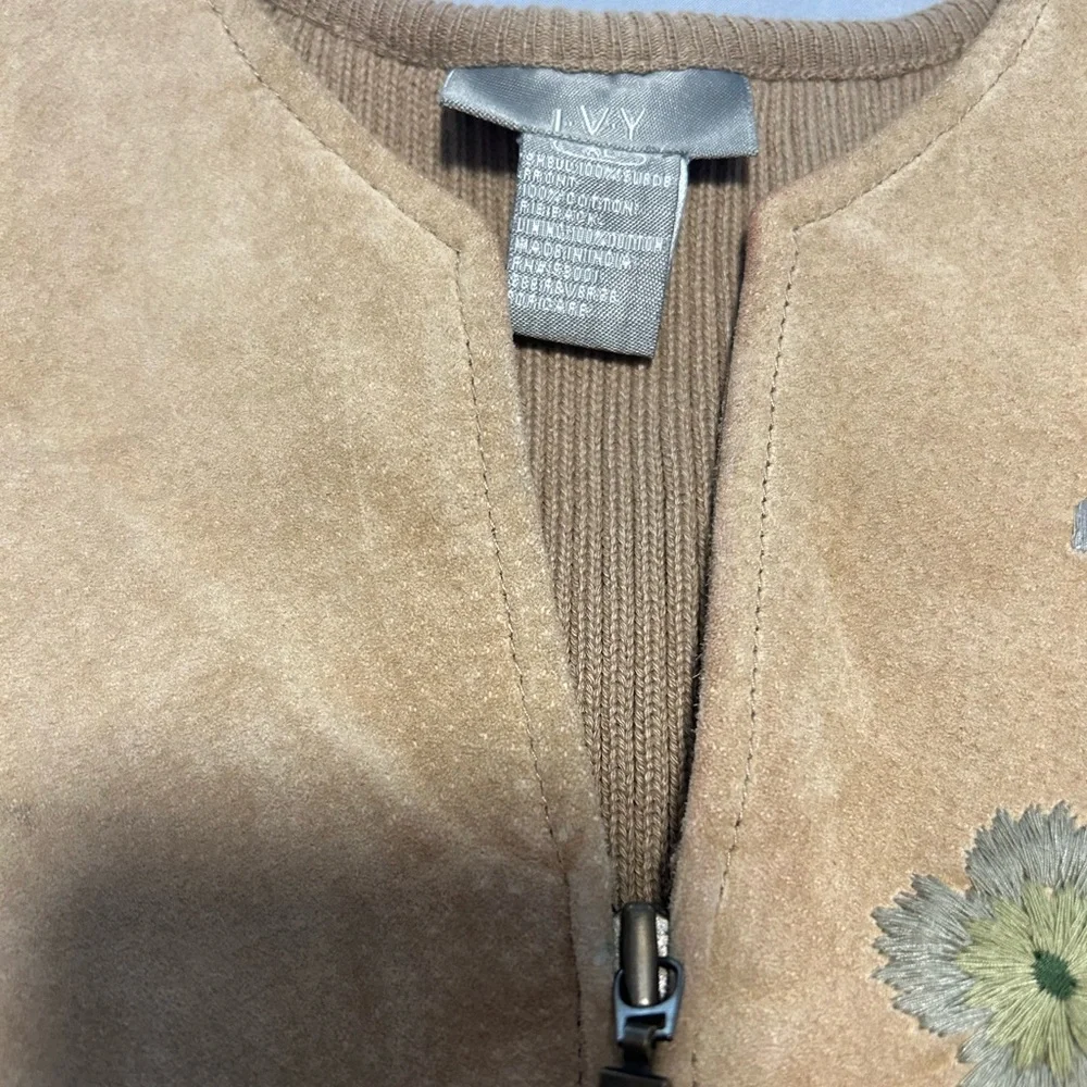 Ivy Brand Flower Embroidered Suede Front Knit Back Vest Size XL